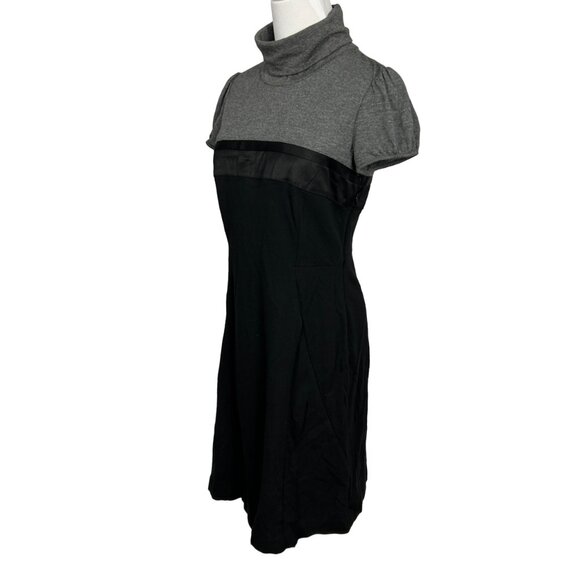 Theory Dress Womens 6 Wool Blend Grey Black Turtleneck Short Sleeve Shift Flaw* - Picture 3 of 15
